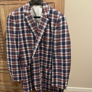 Alan Flusser Navy and Red Plaid Blazer